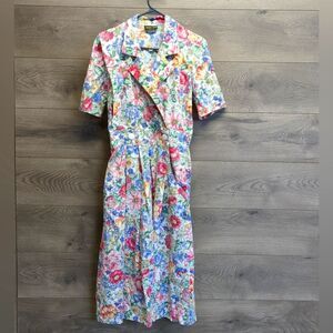 Vintage Stuart Alan Wrapped Floral Short Sleeve Dress Women's Size 10